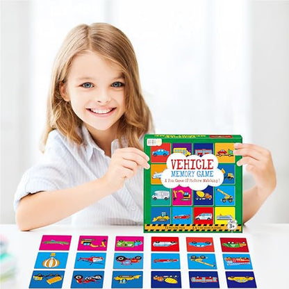Hebayy Vehicle Matching Game, 72 PCS Traffic Memory Matching Cards for Toddlers 36 Pairs Transportation Memory Cards Educational Toys for Preschool Boys & Girls 4 5 6 Years Old - style: Vehicle