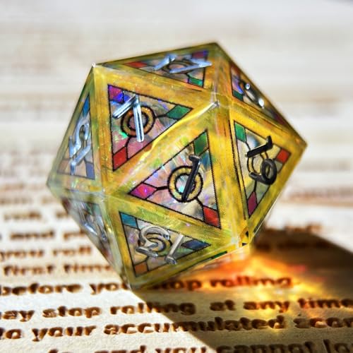 HAOMEJA Double Layered Resin Dice Set 7pcs/ Stained Glass Effect & Gold Numbers/Sharp Edged Polyhedral Dice/Apply to D&D/DND/Role Playing Game/RPG/Party Gift (Yellow Sky) - color: 1 Yellow Sky