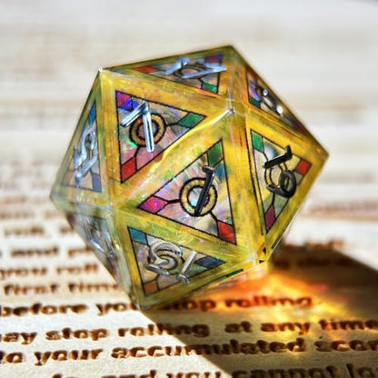 HAOMEJA Double Layered Resin Dice Set 7pcs/ Stained Glass Effect & Gold Numbers/Sharp Edged Polyhedral Dice/Apply to D&D/DND/Role Playing Game/RPG/Party Gift (Yellow Sky) - color: 1 Yellow Sky