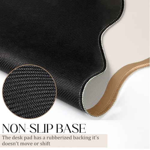 Hahafelt Scalloped Desk Mat Large Desk Pad Cute Coquette Table Mat Back to School Preppy Table Make up Pad Nonslip Graduation Gift with Stitching Waterproof Gaming(Beige,31.5 x 15.8 Inches) - color: Beige, size: 31.5 x 15.8 Inches