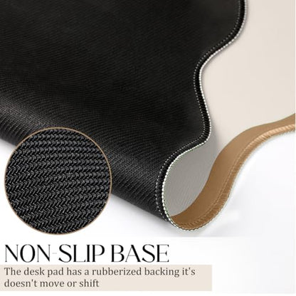 Hahafelt Scalloped Desk Mat Large Desk Pad Cute Coquette Table Mat Back to School Preppy Table Make up Pad Nonslip Graduation Gift with Stitching Waterproof Gaming(Beige,31.5 x 15.8 Inches) - color: Beige, size: 31.5 x 15.8 Inches