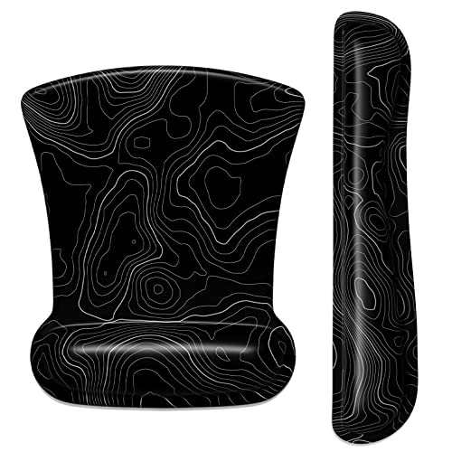 ITNRSIIET Mouse Pad Wrist Support Keyboard Wrist Rest Pad Ergonomic Mousepad Non-Slip Memory Foam Keyboard Pad Easy Typing Pain Relief Perfect for PC Laptop Gaming Office, Topographic Contour Black - color: Topographic Contour Black