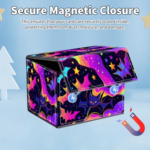 for MTG Commander Deck Box,Card Deck Box for Trading Yugioh MTG,Fits 100 Double Sleeved Cards,PU Leather Strong Magnet Case for Magic Commander TCG CCG,Glitter Bat - color: Glitter Bat