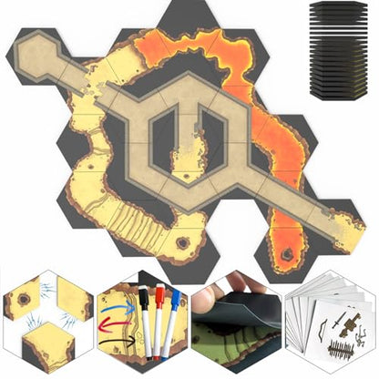 Modular Magnetic Locking DND Map Tiles for Dungeons & Dragons Game | Double-Sided | Fog of War | Dry-Erase | Static Cling Stickers - Magma-King's Domain - style: Magma-King's Domain