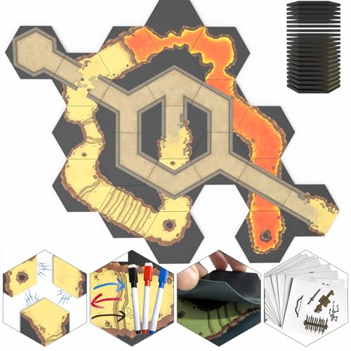 Modular Magnetic Locking DND Map Tiles for Dungeons & Dragons Game | Double-Sided | Fog of War | Dry-Erase | Static Cling Stickers - Magma-King's Domain - style: Magma-King's Domain