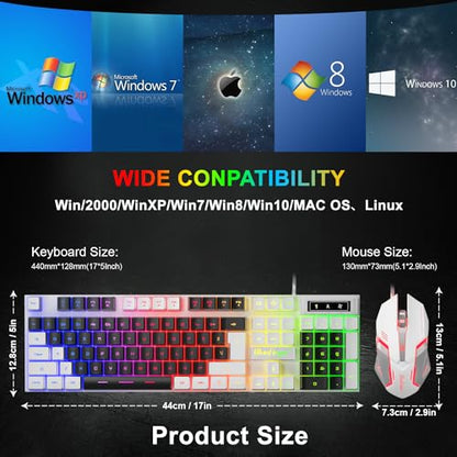 BlueFinger RGB Gaming Keyboard and Backlit Mouse Combo, USB Wired, LED Gaming Set for Laptop PC Computer Game and Work (White & Black) - color: White & Black