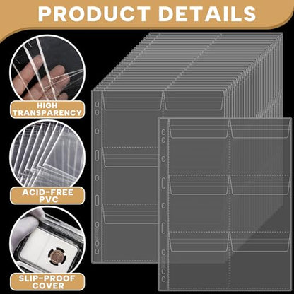 25 Sheets Coin Pocket Pages - 6 Pocket Standard 9-Hole 150 Pockets Inserts Collecting Sleeves for Coins [99mm X 93mm Each Pocket] CS0312506 - color: 6 Pocket(99mm X 93mm Each Pocket), size: 25 Sheets