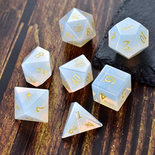 RULE DICE Opal Gemstone DND Dice, Dungeons and Dragons Dice Set 7PCS Polyhedral Gem Stone Dice Set D4 D6 D8 D10 D% D12 D20, RPG Dice D&D - color: Opal