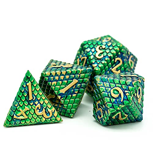 UDIXI Metal Dice Set D&D, Dragon Scale Metal DND Dice Set for Tabletop Game | 7PCS, Solid Metal, Metal Dice Box, DM Gift, for Dungeons and Dragons RPG Role Playing Games Board Games - color: Dragon Scale-green and Blue