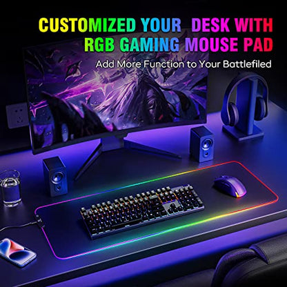 Gimars Large RGB Gaming Mouse Pad, Desk Pad with 12 LED Lighting Modes, Premium Micro-Weave Cloth, 5mm Thickened Mat, Keyboard and Mousepad for Desk, Gaming, Office - color: Black-RGB