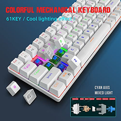Snpurdiri Wired 60% Mechanical Gaming Keyboard, Blue Switch Anti-Ghosting 61 Key Keyboard with RGB Backlit and Double Foot, Ultra-Compact White - color: White/Blue Switch