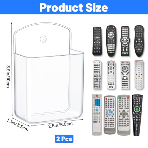 2-Pack Wall Holder for Remote Control,Clear Wall Remote Control Holder,for TV & AC Remotes,No Drilling Required, Also Suitable for Pens & Small Office Supplies