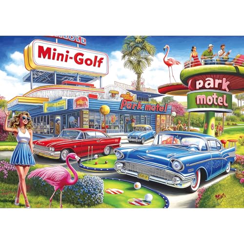 1000 Piece Puzzles for Adults, Jigsaw Puzzle of Retro Motel, Funny Puzzle, Perfectly Fitting Pieces, Home Decor Birthday Party Gift for Adults Seniors 27.5" x 19.7" - color: Retro Motel