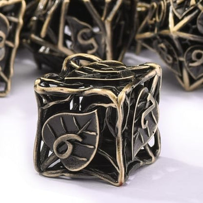 AUSTOR Metal DND Dice Set 7 Pieces Leaf DND Dice Hollow Polyhedral Dice D20 D12 D10 D% D8 D6 D4 Metal Dice with Metal Box for Dungeons & Dragons RPG Board Games (Antique Bronze) - color: Antique Bronze