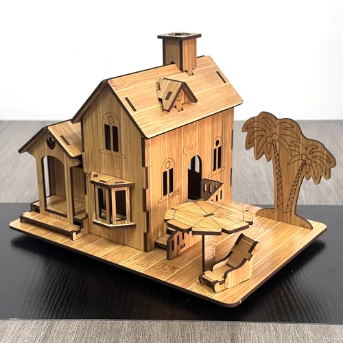 3D Puzzles for Adults, Log Cabin DIY Wooden House Model Kits for Adults to Build, Country Cottage Building Model, 3D Jigsaw Brain Teaser Puzzle, Dollhouse (Seaside Villa)
