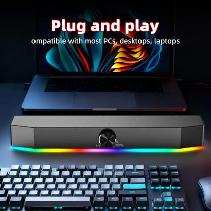 5W Dual Bluetooth 5.0 Speaker, 1.5m RGB Light Bar with 4 Dynamic Nodes, AUX/USB Powered Computer Speakers for Desktop PC Gaming Setup - size: V15