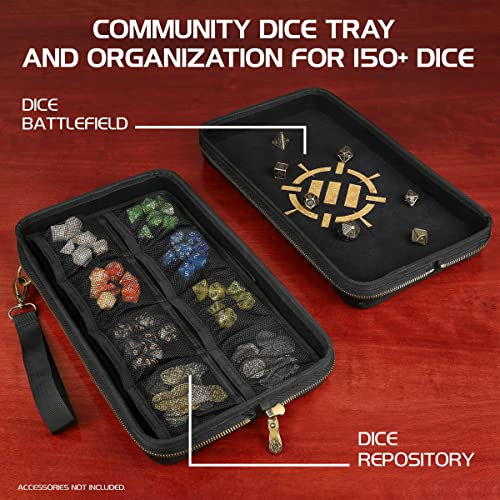 ENHANCE Tabletop Community DnD Dice Case and Rolling Tray - Holder and Storage for up to 500 RPG Dice with Rugged Protective Design, Soft Interior, and Organizer Pockets (500 Capacity)