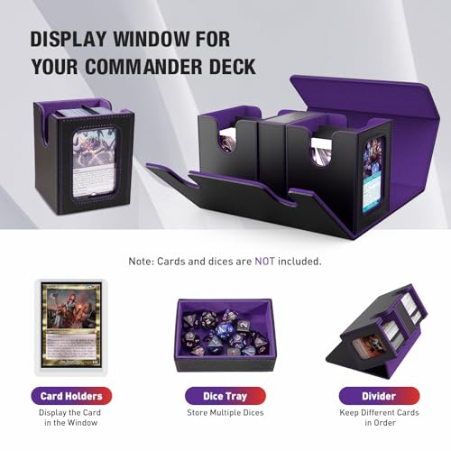 TiMOVO MTG Deck Box, Magnetic Trading Card Storage Case, Black+Purple | Holds 400+ Sleeveless Cards, 4 Dividers & Dice Tray, 2 Detachable Commander Card Deck Boxes, For Magic Game Cards - color: Black & Purple