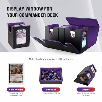 TiMOVO MTG Deck Box, Magnetic Trading Card Storage Case, Black+Purple | Holds 400+ Sleeveless Cards, 4 Dividers & Dice Tray, 2 Detachable Commander Card Deck Boxes, For Magic Game Cards - color: Black & Purple