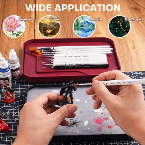 Golden Maple Model Brush Set, 4 Large Dry Brushes 6 Masterclass Kolinsky Sable Miniature Paint Brushes, Fine Detail Paint Brush Set - for Miniature Painting, Drybrushing, Layering & Insane Detail