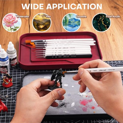 Golden Maple Model Brush Set, 4 Large Dry Brushes 6 Masterclass Kolinsky Sable Miniature Paint Brushes, Fine Detail Paint Brush Set - for Miniature Painting, Drybrushing, Layering & Insane Detail