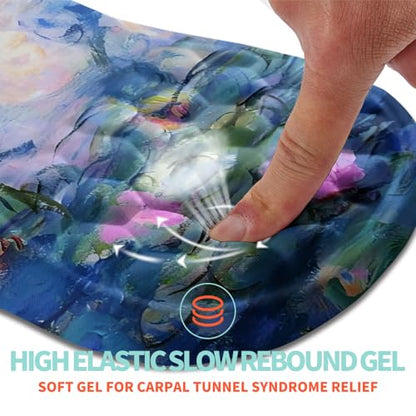 Ergonomic Mouse Pad Wrist Support with Memory Foam Massage Bulge, Carpal Tunnel Pain Relief Mousepad Wrist Rest for Mouse(12x8 inch, Lotus Pond) - color: Kg035-lotus Pond