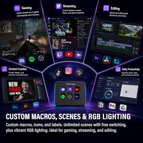 Mini Stream Controller Deck, Gaming Streaming Macro Pad Keypad, Shortcut Keyboard with 6 Programmable LCD Keys, Customizable Icons & RGB Light, USB Soundboard for Video Editing, OBS, PC, Mac - color: Black