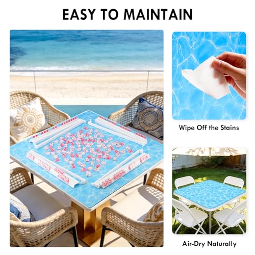 31.5" Crease-Free Mahjong Mat Non-Slip Noise-Reducing Game Table Cover | With Carry Bag, Water Ripple Board Game Mat, Rubber Base for American Mahjong Poker Dominoes & Board Games - color: Water Ripple