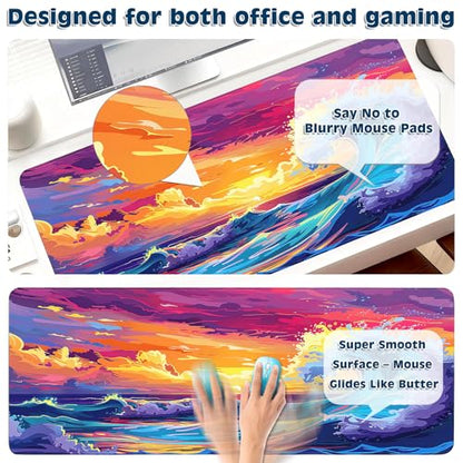 Gaming Mouse Pad, Desk Mat for Keyboard and Mouse, Large Mouse Pad for Desk, Computer Mousepad - color: Japanese Waves 3