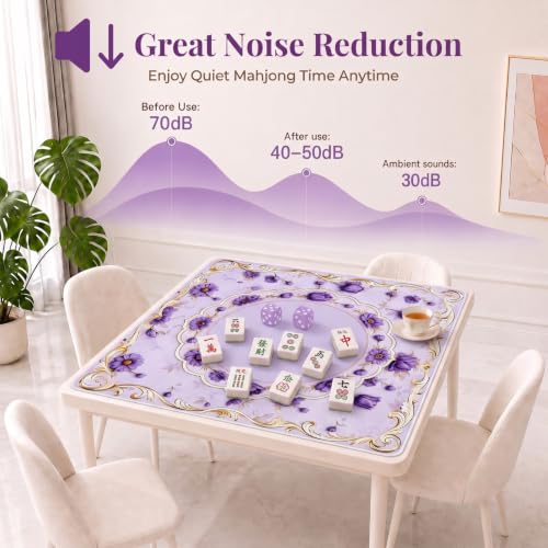 Purple Mahjong Mat for Table & 50PCS Stickers| Carrying Bag, Heavy Floral Mahjong Mats&2 Dices, Noise Reduction Non Slip Foldable, 31.5x31.5 Game Table Cover, for Playing Card, Board Tile Games - color: Purple
