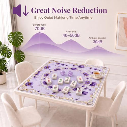 Purple Mahjong Mat for Table & 50PCS Stickers| Carrying Bag, Heavy Floral Mahjong Mats&2 Dices, Noise Reduction Non Slip Foldable, 31.5x31.5 Game Table Cover, for Playing Card, Board Tile Games - color: Purple
