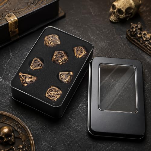 Metal Dice Set for DND - 7pcs with Gift Box, Perfect D&D Gift (Openwork Skull) - color: Openwork Skull