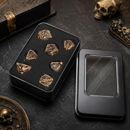 Metal Dice Set for DND - 7pcs with Gift Box, Perfect D&D Gift (Openwork Skull) - color: Openwork Skull