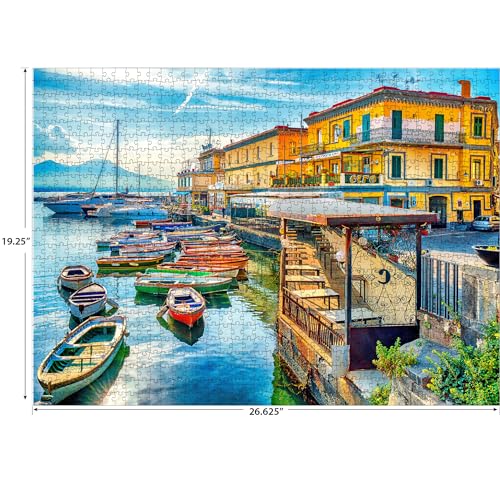 RoseArt Kodak Premium Harbor of Naples Italy 1000 Piece Jigsaw Puzzle | 20" x 27" Finished Size, Adult Puzzle, Fully Interlocking Pieces, Poster Included, Made in USA - style: Harbor of Naples Italy