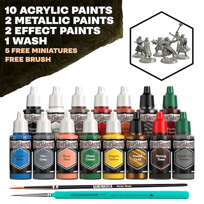The Army Painter GameMaster: Adventure Starter Role-Playing Paint Set Combo, 15 x 18 mL Warpaints Fanatic Acrylic Paints, incl. a Brush-On Primer, 5 x 32 mm Miniatures & 2 Brushes - for Warhammer & D&D | Warpaints Fanatic Acrylic Paints Incl. 1 base paint