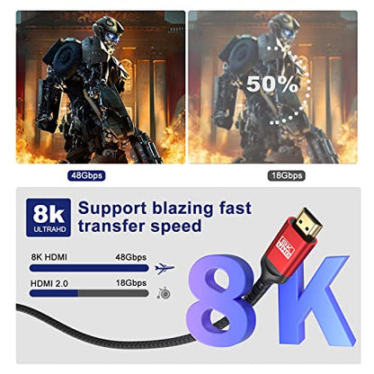 8K HDMI Cable 30FT, Ultra 48Gbps High Speed, Supports 4K@120Hz 8K@120Hz, eARC, HDR10, DTS:X, HDCP 2.2 & 2.3, Compatible with PS4/5, Blu-ray, Monitor, PC - size: 30 Feet