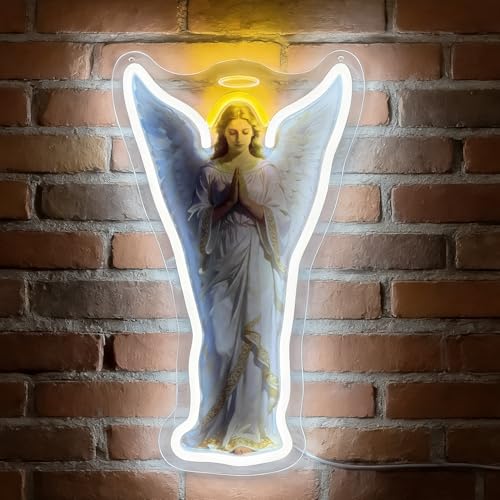 LED Angel Neon Sign Light Up Angel Lights Lighted Christian Neon Signs with Base for Church Wedding Bedroom Dorm Garage Bar Prayer Room Man Cave Wall Decor Desktop Counter Art or Gifts - color: Angel