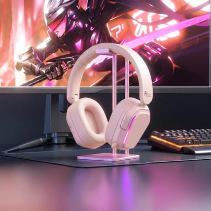 RK ROYAL KLUDGE HG101 V2 Wireless Gaming Headset, 2.4G/Bluetooth 6.0/3.5mm Wired Headphones, 7.1 Surround Sound, 40mm Drivers, Memory Foam Cushions, Works with Xbox, PS4/5, PC, Switch, Pink - color: Pink
