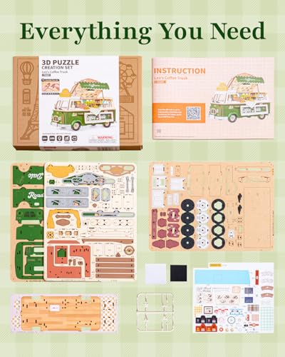 Rowood 3D Puzzles for Adults,DIY Craft Kits for Women,Wooden Model Kits to Build,Home Decor Collection,Birthday Leo's Coffee Truck