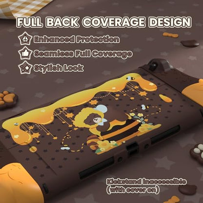 PlayVital Good Night Bear Dockable Case for Nintendo Switch 2 with Stand | Split Design Silicone Joycon Grips, PC Console Hard Shell, 2 Joystick Caps | Cute Protective Cover Bundle – Brown - color: Brown