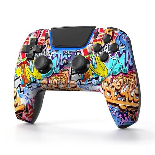 Hiyuky Wireless Controller Compatible with PS5/Slim/Pro/PC with Dual Vibration/6-Axis Gyro/3.5mm Audio Jack/1560mAh Battery/Touchpad/Microphone/Mute Button - color: Graffiti