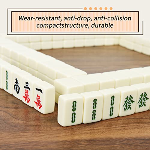 Chinese Creamy White 1.17 inches Compact Mahjong Set, Travel Small Size, 144 + 8 Blank Melamine Tiles, with Portable Travel Handbag Complete Mahjong Game Set - color: Creamy White