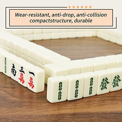 Chinese Creamy White 1.17 inches Compact Mahjong Set, Travel Small Size, 144 + 8 Blank Melamine Tiles, with Portable Travel Handbag Complete Mahjong Game Set - color: Creamy White