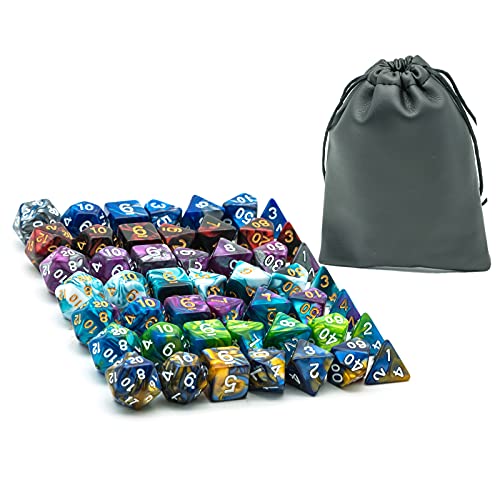 7 Sets DND Dice Polyhedral Dice Set (49pcs) with 1 Large Leather Bag, D&D Die Set for Dungeons and Dragons, RPG Table Games. (7Sets/49Pcs) - color: 7sets/49pcs