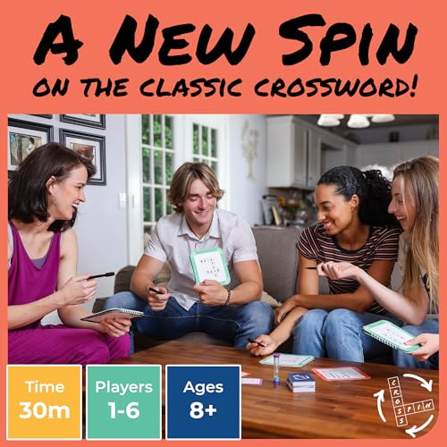Cross Spin Crossword Board Game, Word Puzzle Game for 2-6 Players, 160 Cards, 10 Boards