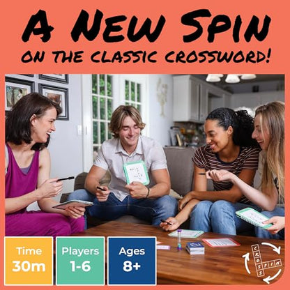 Cross Spin Crossword Board Game, Word Puzzle Game for 2-6 Players, 160 Cards, 10 Boards