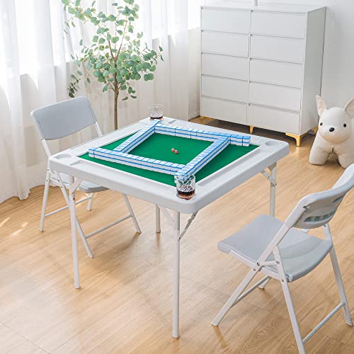 Allpop 35.4’’ Folding Mahjong Table, Square 4 Player Card Game Table with Chip Trays, Cup Holders & Green Professional Tabletop for Domino, Poker, Jigsaw Puzzles