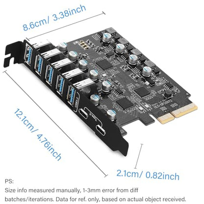 10Gbps PCIe USB 3.2/3.1 Gen 2 Expansion Card 7-Ports (2X USB C and 5X Type-A) PCI Express Card Type C PCI-e USB3 Hub Controller Adapter 4 Independent Power Module