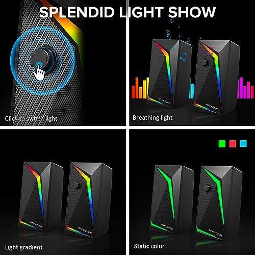 GTPLAYER Computer Speakers, RGB Gaming Speakers & Bluetooth USB Adapter for Desktop PC Laptop Monitor Tablets and GT Family Music Gaming Chair, Including 3.5mm AUX Cable