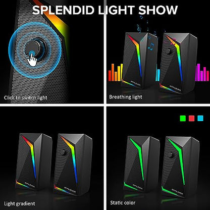 GTPLAYER Computer Speakers, RGB Gaming Speakers & Bluetooth USB Adapter for Desktop PC Laptop Monitor Tablets and GT Family Music Gaming Chair, Including 3.5mm AUX Cable